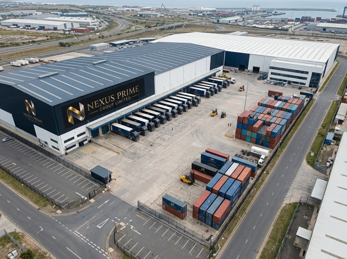 Aerial view of the warehouse, fleet bays and container park
