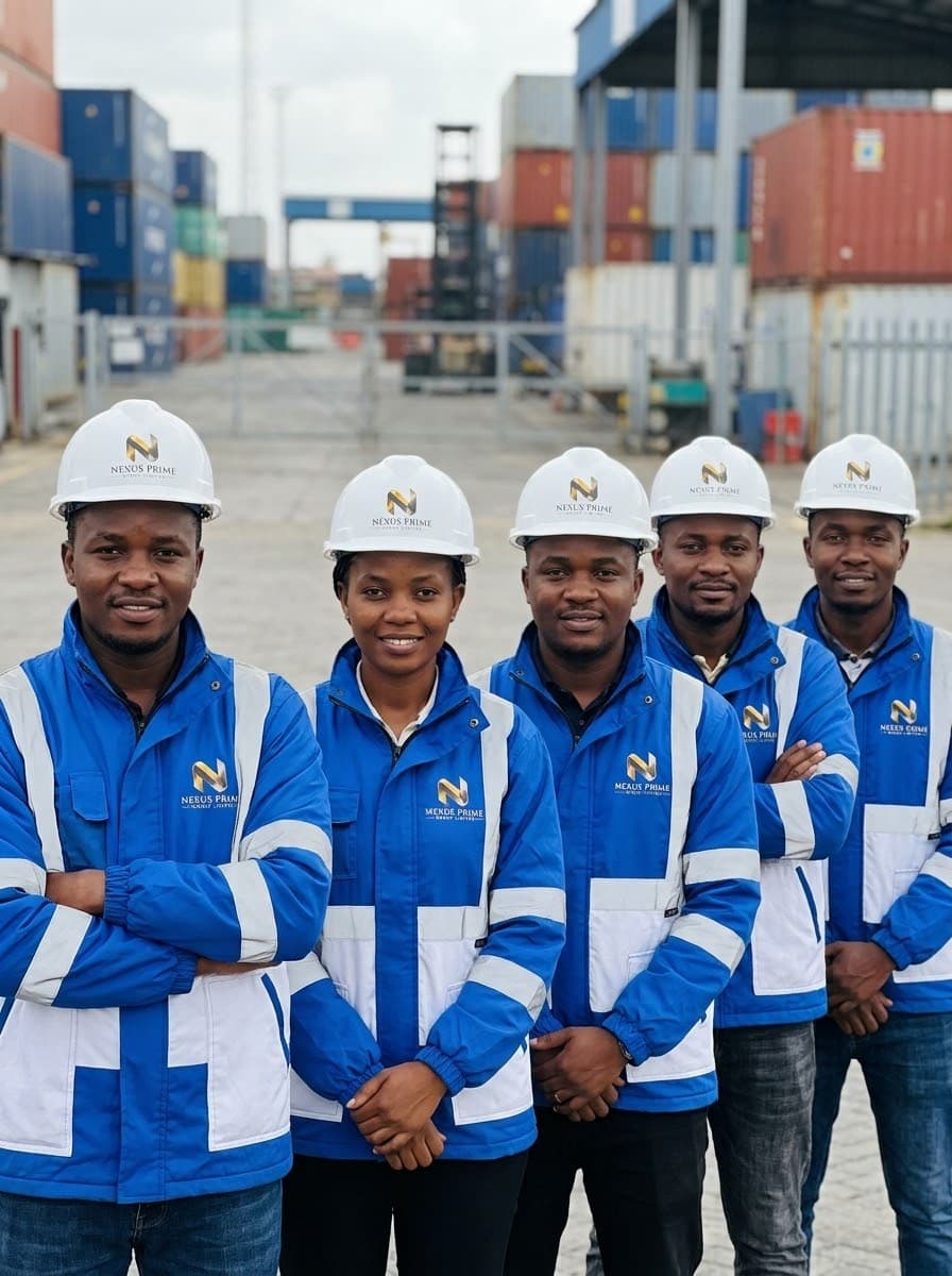 Nexus Prime crew in branded protective equipment at the container yard
